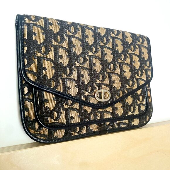 Vintage Dior Trotter Canvas + Leather Clutch / Pouch - Picture 1 of 16